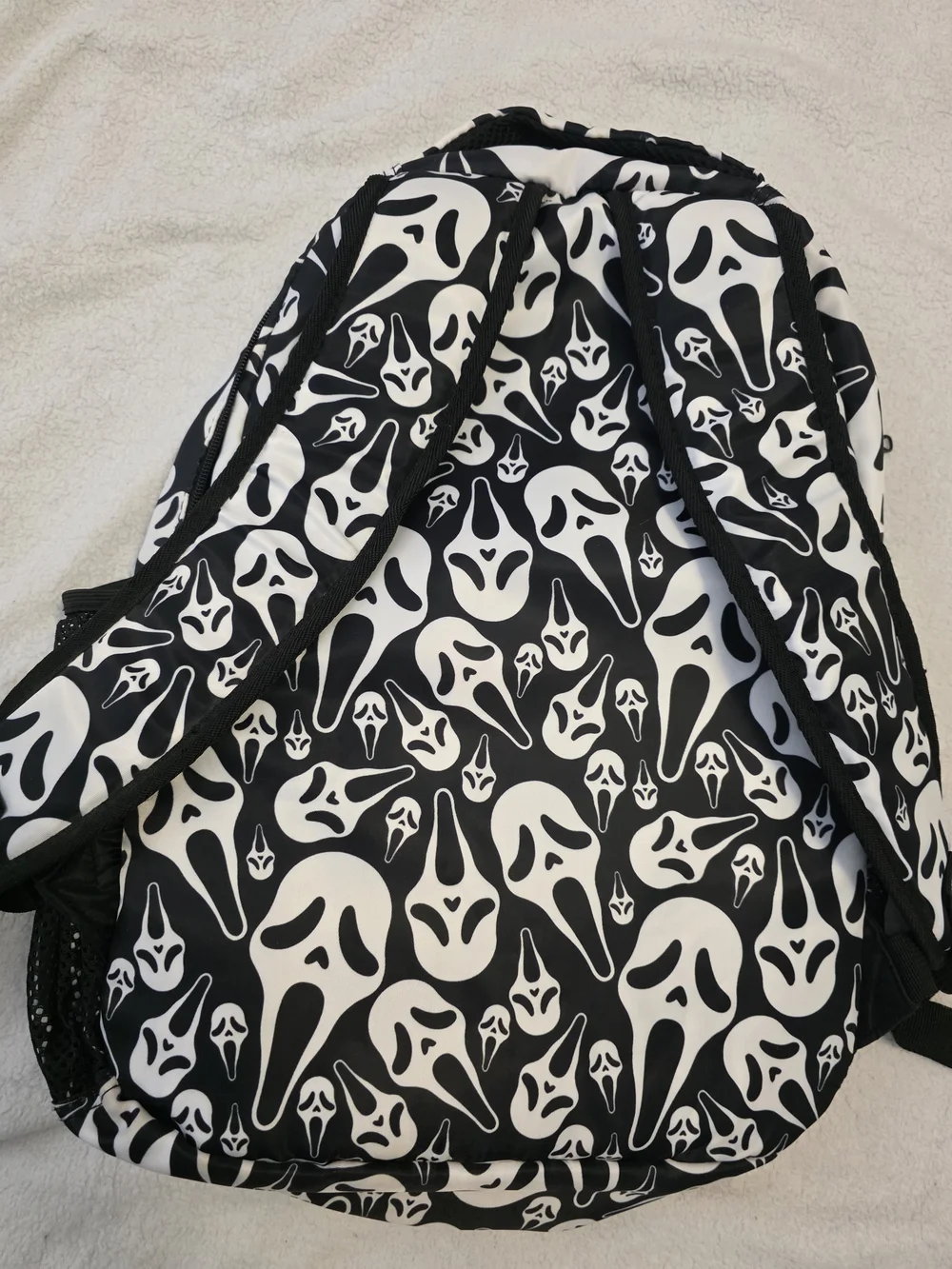 Black & White Ghost Face Pattern Full Size Backpack